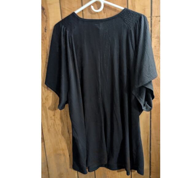 Terra & Sky Pull Over Shirt Plus Size 3X XXX 24W 26W Top Black Tunic V Neck S/S - Picture 2 of 5